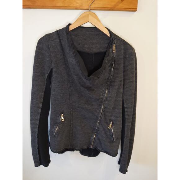 Italian Made Moto Jacket Gray Asymmetric Zip Raw Edge Draped Avant Garde Large - Picture 1 of 8